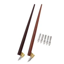 SIPLIV Professional Manga Gothic Pen Dip Pen Calligraphy Drawing Pen Kit, 2 Pen Holders Handles, 7 Nibs (2 Fountain Pen Nib, 5 Flat Nib) - Brown Wood and Redwood