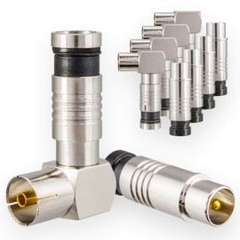 Antennenstecker Set 5X Stecker (Gerade) & 5X Buchse (Winkel) für Kabelfensehen DVB-C Radio DVB-T2 TV IEC (männlich + weiblich) Kompressionsstecker Veredelt für Antennenkabel Kabel BK Anlagen 90° Grad