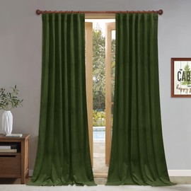 StangH Moss Green Velvet Drapes for Bedroom, 96 inches Long Living Room Soundproof Curtains Back Tab Light Blocking Drapes for Nursery Kids Dining Room, W52 x L96, 2 Panels