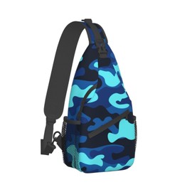 IRIHISKY Sling Bag for Men Women Camo Military Camouflage Blue Teal Crossbody Backpack Casual Hiking Daypack for Travel Sport Running Chest Bag