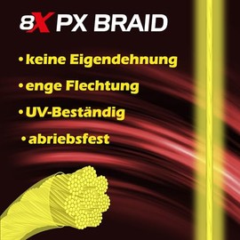 Paradox Fishing 8X PX geflochtene Angelschnur I Chartreuse gelb 150M - 0,07mm - 4,6kg ‚Äì Angelschnur geflochten- eng geflochten ‚Äì perfekt zum Spinnfischen