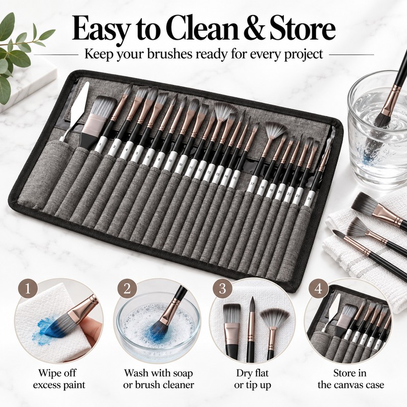 24-Brush Artist Paint Brush Set with Palette Knife & Storage