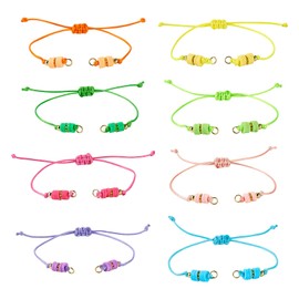 16 Pcs Half Finished Thread Bracelet Adjustable Slider Friendship Bracelets Rainbow Braided Cord Bracelet Ropes with Polymer Clay & Brass Beads for Jewelry Making DIY Crafts