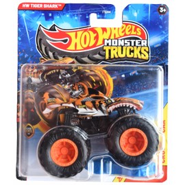 Hot Wheels Monster Trucks Tiger Shark, Includes Crushed Car 1:64 Scale die cast