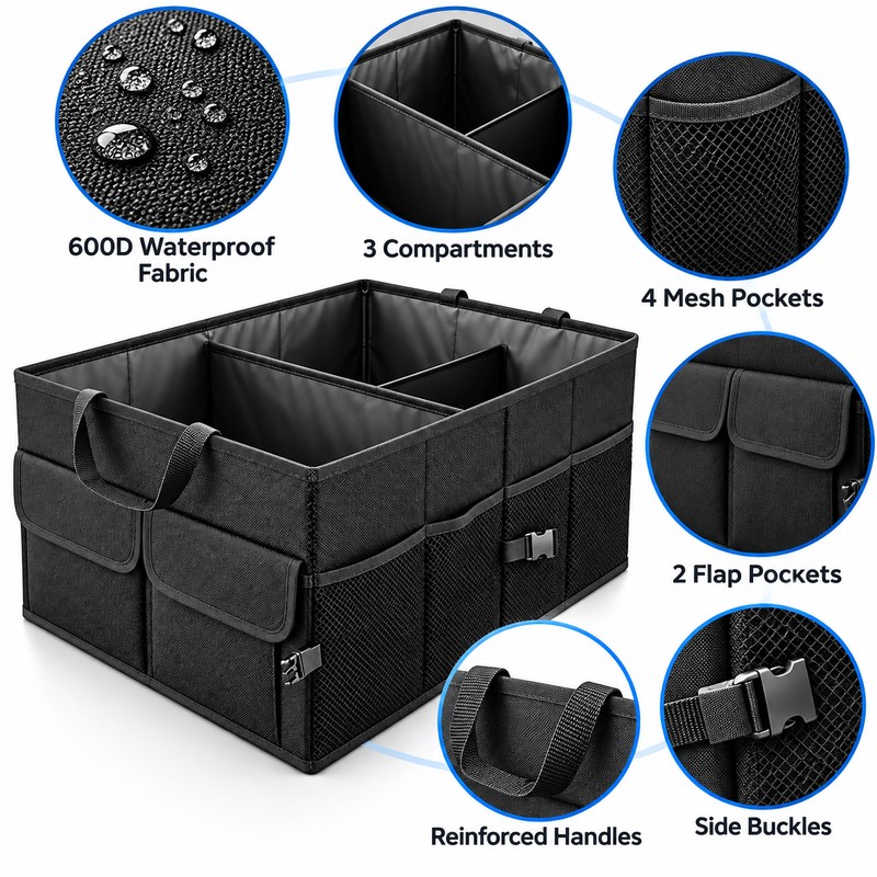 Collapsible Car Trunk Organizer for Cargo Storage – 54cm Waterproof