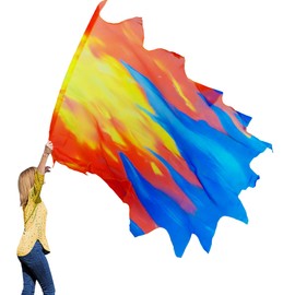 Wucheal 53''x 45'' Lightweight Prophetic Chiffon Flex Worship Flag, Raging Fire Dance Flags,Polygonal Holy water flags for worship dance SH# Yellow Red Blue