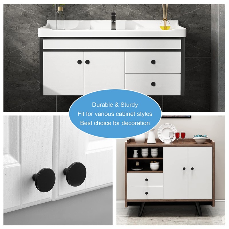 WEAVERBIRD Pack of 4 Black Cupboard Knobs, Round Chest of