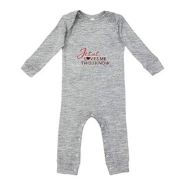 Jesus Loves Me This I Know Cotton Long Sleeve Envelope Neck Baby Bodysuit Legged Long Rib Coverall Boys-Girls - Oxford Gray, 12 Months