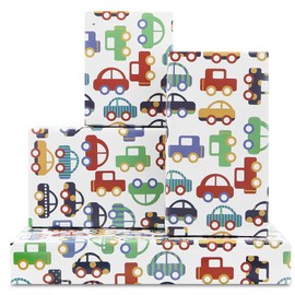 Cartoon Mini Sports Car Automobile Transport Wrapping Paper for Kids Boys Men, Novelty Vehicle Gift Wrap For Baby Shower Car Theme Kids Party Birthday Holiday Christmas and any occasion Event