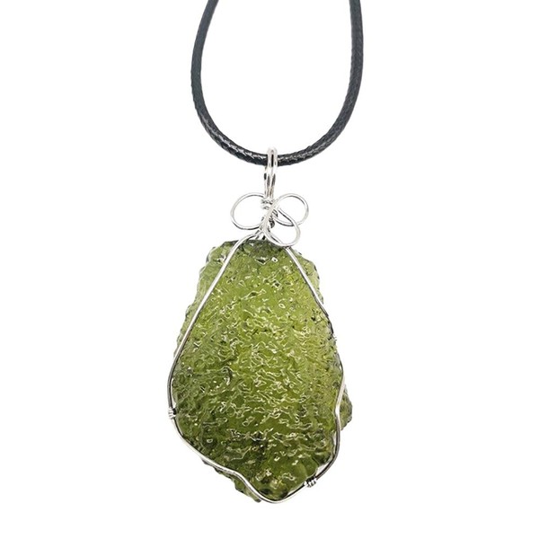 PEPENE Moldavite Necklace Green Natural Irregular Energy Stone Crystal Pendant Necklace Jewelry for Men and Women