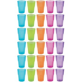 Idea-station Plastic Cups Reusable 350 ml Pack of 30 Colourful Stackable