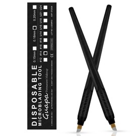 Professional Black Disposable Microblading Pens Hand Tools with Blades for Eyebrow Makeup Permanent Makeup Microblading Supplies (0.18-14F 10PCS)