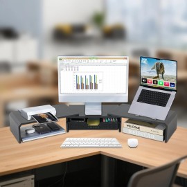 LEKETREE Dual Monitor Stand Riser with Drawer, Desk Organizer and Accessories, Metal