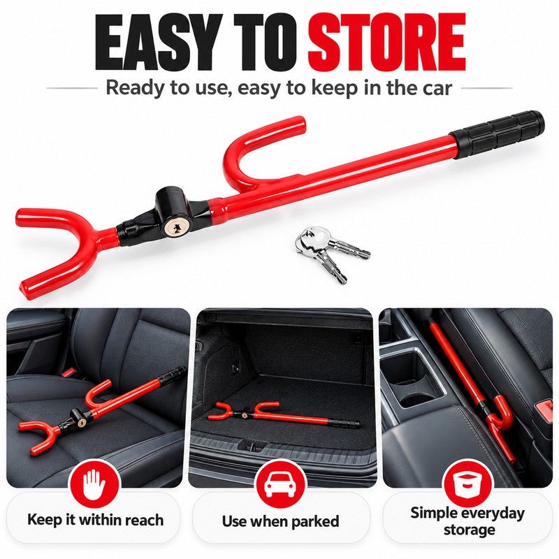 Telescopic Steering Wheel Lock for Vehicle Security – Adjustable U-Shaped