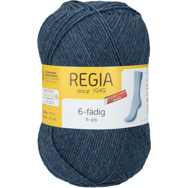 Regia 9801275 plain 6-ply hand knitting yarn, sock yarn, 150 g balls, Mottled jeans, 18 x 10 x 10 cm