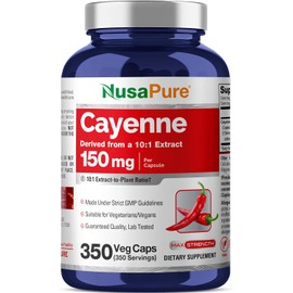 NusaPure Cayenne Pepper Capsules, 150 mg, 350 Veggie Capsules (Non-GMO, Vegan)