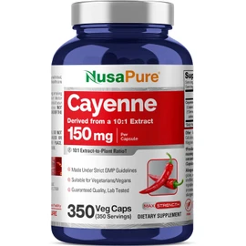 NusaPure Cayenne Pepper Capsules, 150 mg, 350 Veggie Capsules (Non-GMO, Vegan)