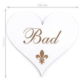 Decorative Door Sign Wooden Heart 13 x 12 cm (Bath)