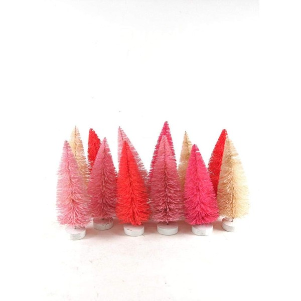 Cody Foster 4.5" Pink Ivory Hues of Bottle Brush Christmas Village Trees-Set of 12