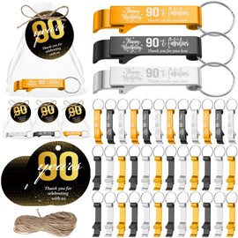 Dandat 54 Sets 90th Birthday Party Favors Beer Opener Keychain with Bags and Cards Birthday Souvenirs for Guests