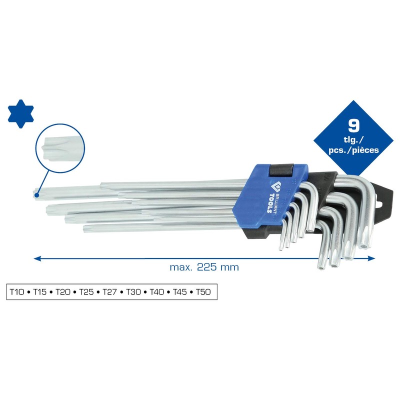 BRILLIANT TOOLS Long Ball Head Torx Wrench Set. 9 Pieces,
