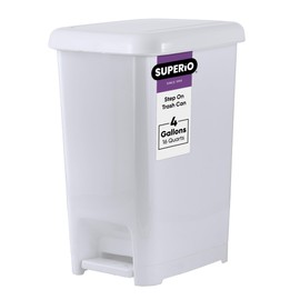 Superio Slim Trash Can with Foot Pedal – 4 Gallon Step-On Trash Can, Small Plastic Garbage Can with Lid, Trash Can for Bathroom, Bedroom, RV, Kitchen, Office, Patio, or Dorm – White Smoke