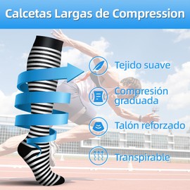 Ausein Medias de Compresion Mujer y Hombre, 3 Pares Calcetas de Compresión Elásticas de Algodon, Unisex Calcetines Largo 15-20 mmHg, Socks Santiembolicas Varices para Deportivos, Correr, Viaje,Fitness
