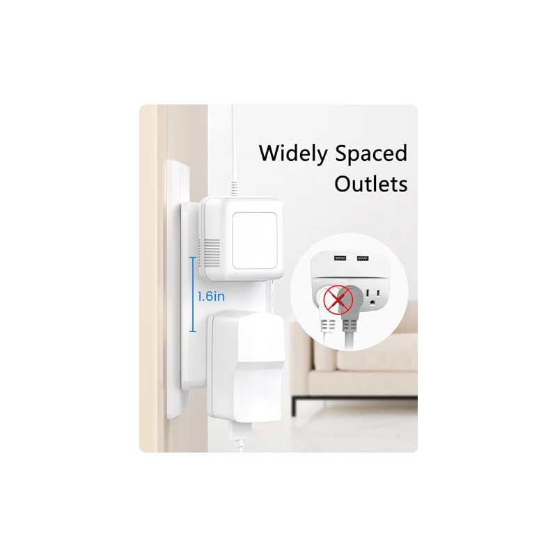 LENCENT 2X Cargador de Pared 1875W, Extensor de Enchufe con