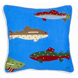 Chandler 4 Corners Artist-Designed Fish Embroidered on Soft Wool Blend Decorative Throw Pillow (18 IN x 18 IN) Lake & Lodge Pillow for Couches & Beds, Low Maintenance Marine Animals, Nature Home Décor