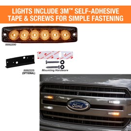 Buyers Products 8892202 5 in Ultra Thin LED Strobe Light Amber/Clear, Surface Mount Warning Light w/ 6 LEDs, 23 Flash Patterns, IPX8 Waterproof, 12–24V Strobe Light for Trucks & Trailers