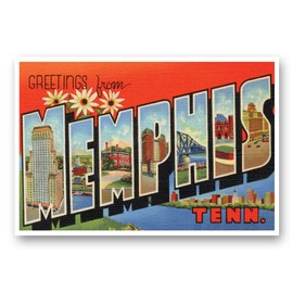GREETINGS FROM MEMPHIS, TN vintage reprint postcard set of 20 identical postcards. Large Letter Memphis, Tennessee city name post card pack (ca. 1930's-1940's). Made in USA.