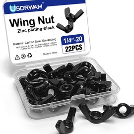 Usdrwam 22Pcs 1/4"-20 Wing Nuts Kit, Zinc Plating-Black Wing Nuts Butterfly Fasteners, Hand-Tighten Hardware Nuts Kit for Easy Assembly and Secure Fit Furniture