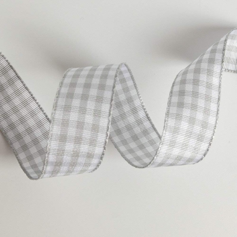 Micomon Gingham Ribbon - Gray and White, 25 Yards Each