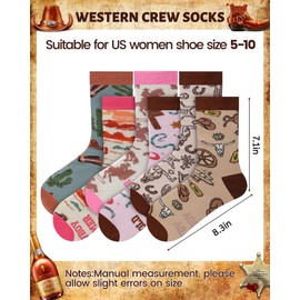 Skicuff 6 Pairs Western Crew Socks Horse Cowboy Boot Socks Cowgirl Casual Novelty Fun Gifts for Men Women Birthday Holiday Gifts