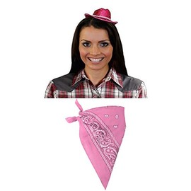 ILOVEFANCYDRESS PINK SPARKLING MINI COWGIRL HAT WITH PINK PAISLEY BANDANA PERFECT FOR WESTERN PARTIES OR HEN NIGHTS