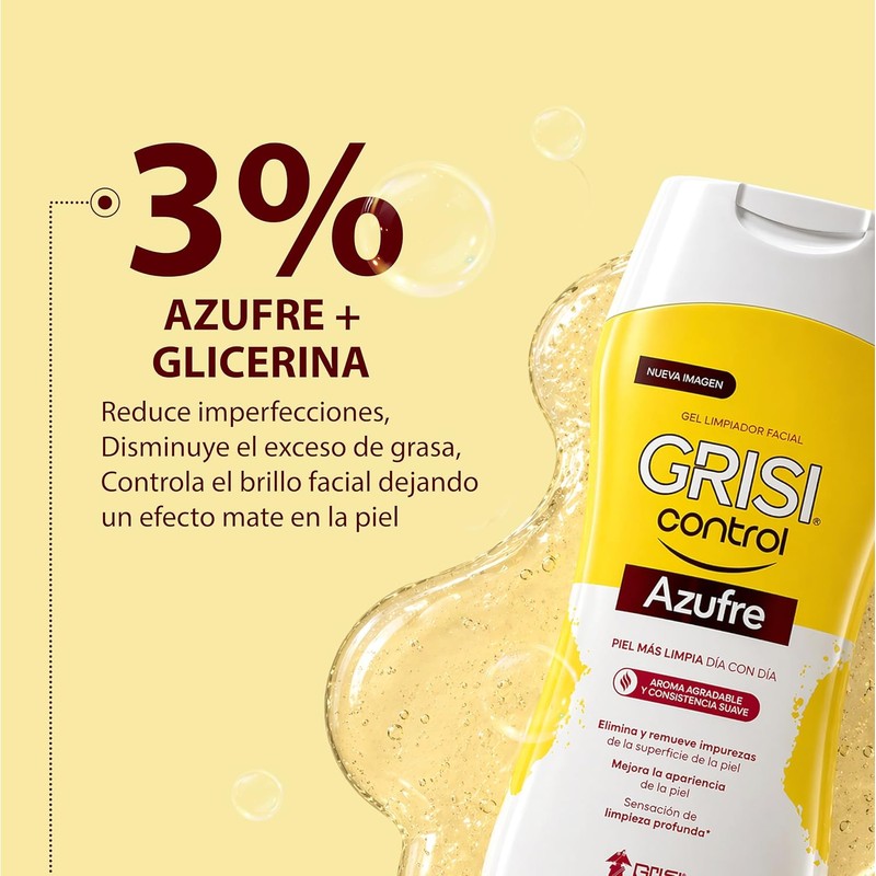 Grisi Control Gel Limpiador Facial Azufre 3% para Piel Grasa