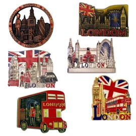 6 London metal magnets - British souvenirs fridge magnet - Union Jack England landmark magnet - London Bus Tower Bridge Big Ben UJ Flag