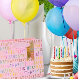 Glick Luxury Gift Bag - Happy Birthday Landscape Gift Bag, Pink, Medium, 175 x 225 x 100mm