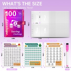 100 Envelopes Money Saving Challenge,Saving Challenges Book with Envelopes & Challenge Tracker, 100 Day to Save $5050 for Budgeting Planner & Saving Money Cash Envelopes(Pink)