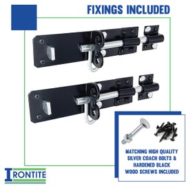 IRONTITE® 2 Pack Black Brenton Bolt Gate Bolt 150mm (6"), Ideal Door Bolt Lock For Gates, Sheds, Barns etc. Heavy Duty Gate Lock Bolts. Garden Gate Bolts For Wooden Gates Including Fixings.