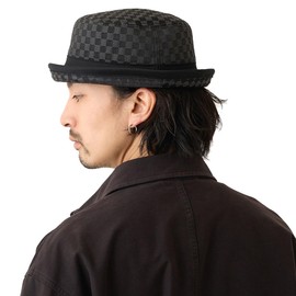 Happy Hat, Plaid Pork Pie Hat, 23.6 inches (60 cm), 22.4 inches (57 cm), Casual, gray