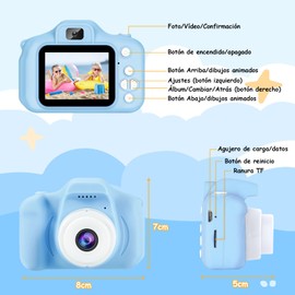 Camara Digital para Niños, Juguetes de Cámara para Niñas, Digital de Video HD 1080P, Mini Fotografica Recargable, con Pantalla de 2 y Tarjeta de Memoria de 32GB, Regalos de Cumpleaños 3+ Años (Azul)