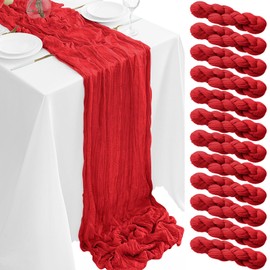 12Pack Red Table Runner 35 x 120 inch Cheesecloth Table Runner 10FT Boho Table Runners Rustic Gauze Cheese Cloth Table Runners for Party Christmas Wedding Birthday Dining Bridal Baby Shower Decor