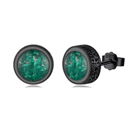 PARYFO Viking Stud Earrings for Men 925 Sterling Silver Viking Rune Earrings Black Stud Earrings Malachite Stud Earrings Viking Nordic Jewelry,Sterling Silver