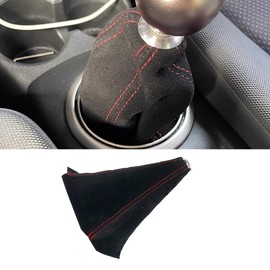 Honibaoto Car Shift Boot Cover, Suede Leather Shift Knob Boot Dust Cover, Manual/Auto Shifter Boot Sleeve Replacement, Handbrake Gaiter Boot Dust Cover Car Interior Accessories (Black&Red)