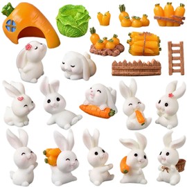WATASHINO Rabbit Animal Figurine Rabbit Miniature Figurine Terrarium Succulent Plant Moss Boxyard Mini Figurine (Set of 21)