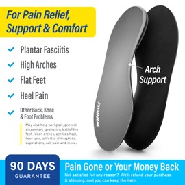 WINIOM Plantillas ortopédicas para fascitis plantar: soporte de arco, amortiguación, plantillas para hombre y mujer. Alivian el dolor de talón y pie, ideales para pies planos (talla 10-10.5/12-12.5)