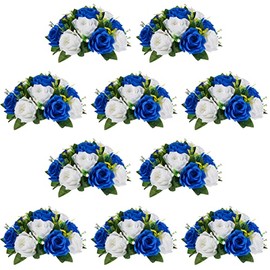 Nuptio - Ramo de arreglo de bolas de flores, 1 bola de rosas artificiales de 24 cm de diámetro azul real para mesas de centro de mesa, arreglos de rosas artificiales para decoración de mesa de mesa de