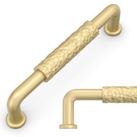 Amerdeco 10 Pack Brushed Gold Hammered Cabinet Pulls 3.75 Inch(96mm) Hole Center Drawer Pulls Cabinet Hardware Kitchen Cabinet Handles for Bathroom Dresser Pulls ZH0066