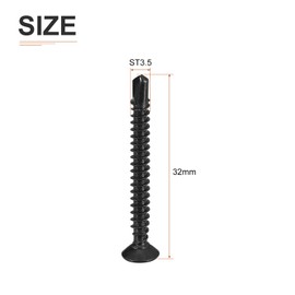 DTGN 100Pcs ST3.5x32mm Self Drilling Screws, 410 Stainless Steel Flat Head Phillips Sheet Metal Screw - Good for Wood to Metal, Furniture - Black